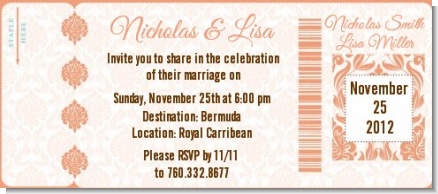 Orange Damask - Bridal Shower Destination Boarding Pass Invitations