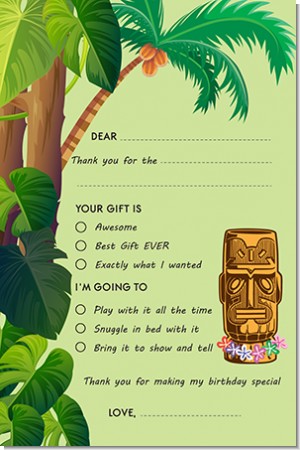 Luau Tiki - Birthday Party Fill In Thank You Cards