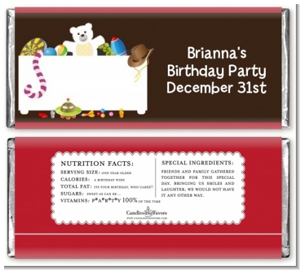 Toy Chest - Personalized Birthday Party Candy Bar Wrappers