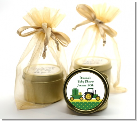 Tractor Truck - Baby Shower Gold Tin Candle Favors