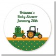 Tractor Truck - Round Personalized Baby Shower Sticker Labels thumbnail