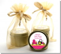 Tractor Truck Pink - Baby Shower Gold Tin Candle Favors