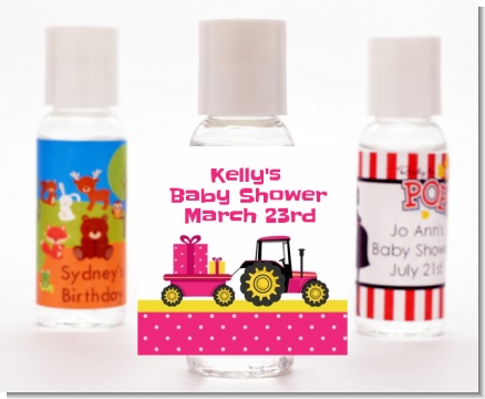 Tractor Truck Pink - Personalized Baby Shower Hand Sanitizers Favors