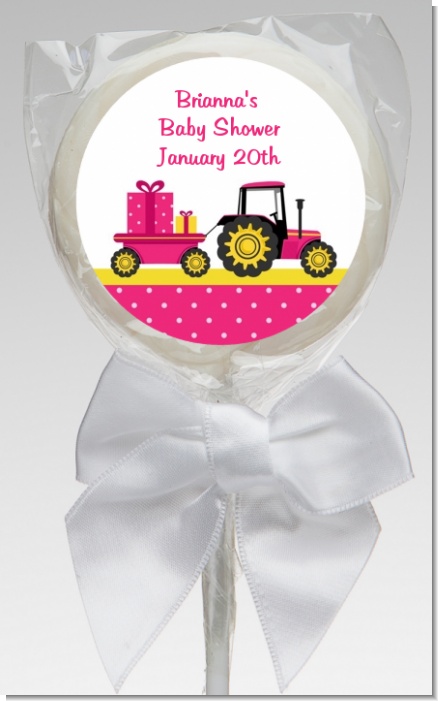 Tractor Truck Pink - Personalized Baby Shower Lollipop Favors
