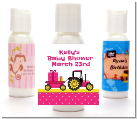 Tractor Truck Pink - Personalized Baby Shower Lotion Favors