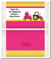 Tractor Truck Pink - Personalized Popcorn Wrapper Baby Shower Favors