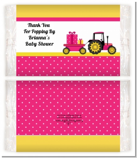 Tractor Truck Pink - Personalized Popcorn Wrapper Baby Shower Favors