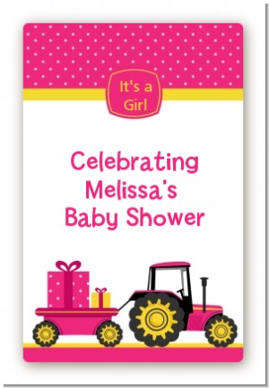 Tractor Truck Pink - Custom Large Rectangle Baby Shower Sticker/Labels