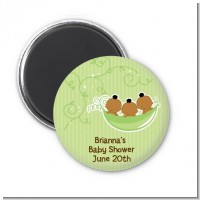 Triplets Three Peas in a Pod African American - Personalized Baby Shower Magnet Favors