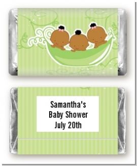 Triplets Three Peas in a Pod African American Two Girls One Boy - Personalized Baby Shower Mini Candy Bar Wrappers