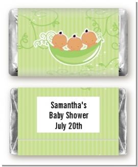 Triplets Three Peas in a Pod Hispanic Three Girls - Personalized Baby Shower Mini Candy Bar Wrappers