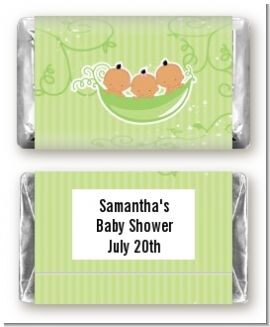 Triplets Three Peas in a Pod Hispanic Two Boys One Girl - Personalized Baby Shower Mini Candy Bar Wrappers