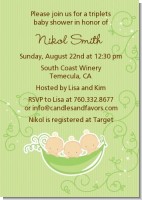 Triplets Three Peas in a Pod Caucasian - Baby Shower Invitations