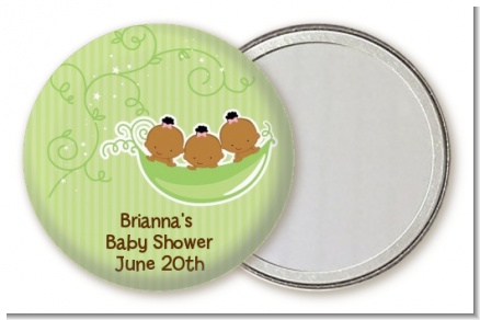 Triplets Three Peas in a Pod African American - Personalized Baby Shower Pocket Mirror Favors