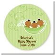 Triplets Three Peas in a Pod African American - Round Personalized Baby Shower Sticker Labels thumbnail