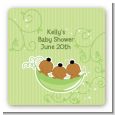 Triplets Three Peas in a Pod African American - Square Personalized Baby Shower Sticker Labels thumbnail