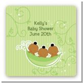Triplets Three Peas in a Pod African American - Square Personalized Baby Shower Sticker Labels