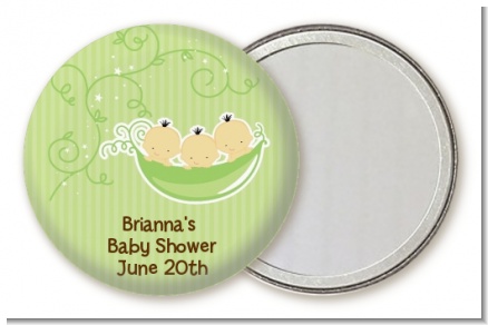 Triplets Three Peas in a Pod Asian - Personalized Baby Shower Pocket Mirror Favors