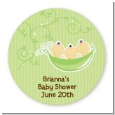 Triplets Three Peas in a Pod Asian - Round Personalized Baby Shower Sticker Labels