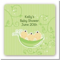 Triplets Three Peas in a Pod Asian - Square Personalized Baby Shower Sticker Labels