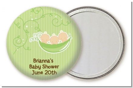 Triplets Three Peas in a Pod Caucasian - Personalized Baby Shower Pocket Mirror Favors