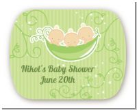 Triplets Three Peas in a Pod Caucasian - Personalized Baby Shower Rounded Corner Stickers