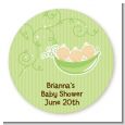 Triplets Three Peas in a Pod Caucasian - Round Personalized Baby Shower Sticker Labels thumbnail