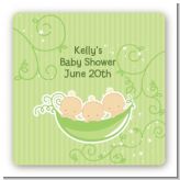 Triplets Three Peas in a Pod Caucasian - Square Personalized Baby Shower Sticker Labels