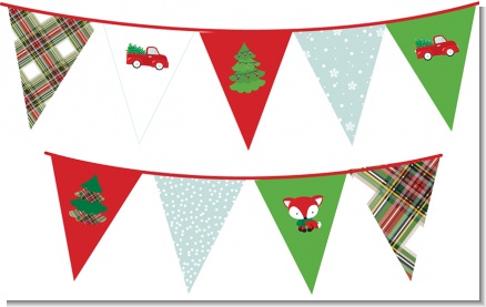 Vintage Red Truck With Tree - Christmas Themed Pennant Set