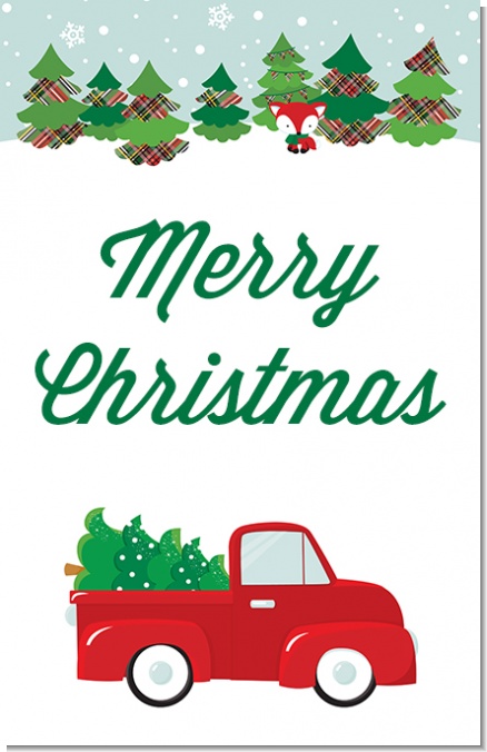 Vintage Red Truck With Tree - Personalized Christmas Wall Art