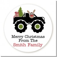 Truck with Rudolph - Round Personalized Christmas Sticker Labels