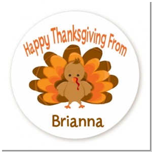 Turkey - Round Personalized Holiday Party Sticker Labels