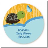 Baby Turtle Blue - Round Personalized Baby Shower Sticker Labels