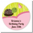 Turtle Girl - Round Personalized Birthday Party Sticker Labels thumbnail