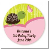 Turtle Girl - Round Personalized Birthday Party Sticker Labels