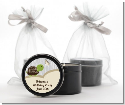 Turtle Neutral - Birthday Party Black Candle Tin Favors