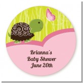Baby Turtle Pink - Round Personalized Baby Shower Sticker Labels