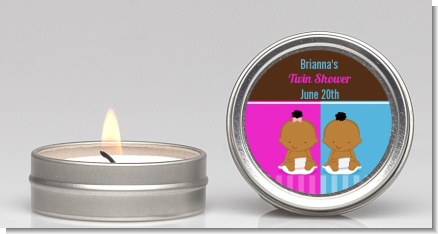 Twin Babies 1 Boy and 1 Girl African American - Baby Shower Candle Favors