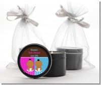 Twin Babies 1 Boy and 1 Girl African American - Baby Shower Black Candle Tin Favors