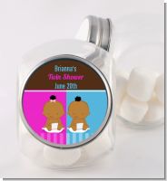 Twin Babies 1 Boy and 1 Girl African American - Personalized Baby Shower Candy Jar