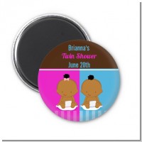 Twin Babies 1 Boy and 1 Girl African American - Personalized Baby Shower Magnet Favors