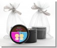 Twin Babies 1 Boy and 1 Girl Asian - Baby Shower Black Candle Tin Favors thumbnail