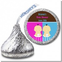 Twin Babies 1 Boy and 1 Girl Asian - Hershey Kiss Baby Shower Sticker Labels