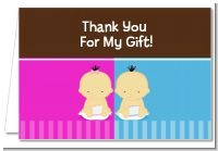 Twin Babies 1 Boy and 1 Girl Asian - Baby Shower Thank You Cards