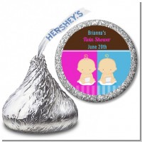 Twin Babies 1 Boy and 1 Girl Caucasian - Hershey Kiss Baby Shower Sticker Labels