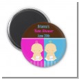 Twin Babies 1 Boy and 1 Girl Caucasian - Personalized Baby Shower Magnet Favors thumbnail