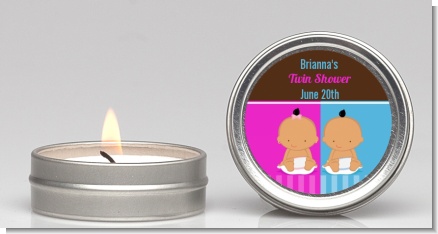 Twin Babies 1 Boy and 1 Girl Hispanic - Baby Shower Candle Favors