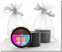 Twin Babies 1 Boy and 1 Girl Hispanic - Baby Shower Black Candle Tin Favors
