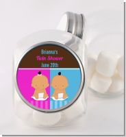 Twin Babies 1 Boy and 1 Girl Hispanic - Personalized Baby Shower Candy Jar