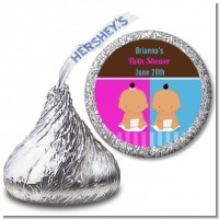 Twin Babies 1 Boy and 1 Girl Hispanic - Hershey Kiss Baby Shower Sticker Labels